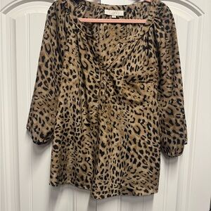 LOFT Animal Print Blouse - Tan and Black
